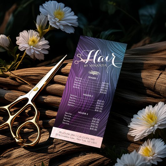 Prijslijst Haarstylist Makeup Roos Gold Scissors Reclamekaart