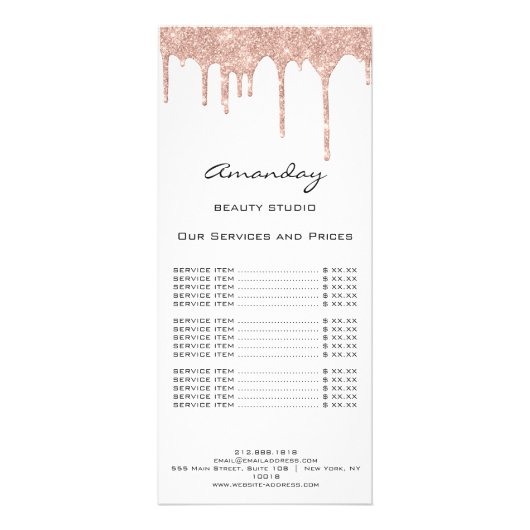 Prijslijst Hair Makeup Lashes Nail SPA Roos White Reclamekaart (Voorkant)