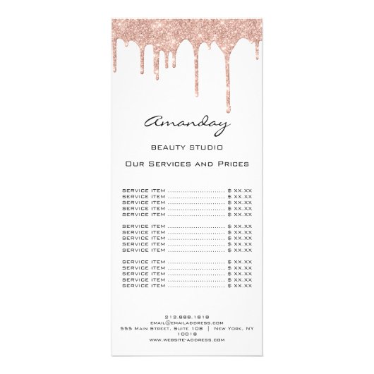 Prijslijst Hair Makeup Lashes Nail SPA Roos White Reclamekaart (Achterkant)