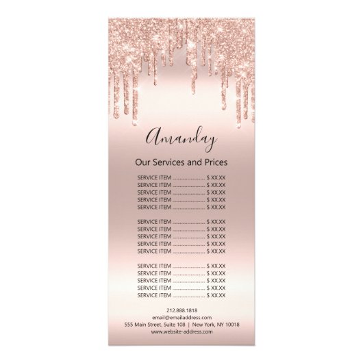 Prijslijst Hair Makeup Lashes Nail Wax Roos Blush Reclamekaart (Voorkant)