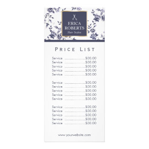 Prijslijst Hair Stylist Blue Floral Reclamekaart