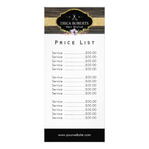 Prijslijst Hair Stylist Floral Dark Wood Reclamekaart