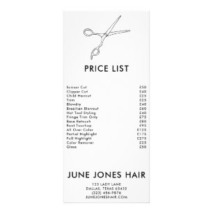 Prijslijst Hair Stylist Schaar Minimalist Chic Reclamekaart