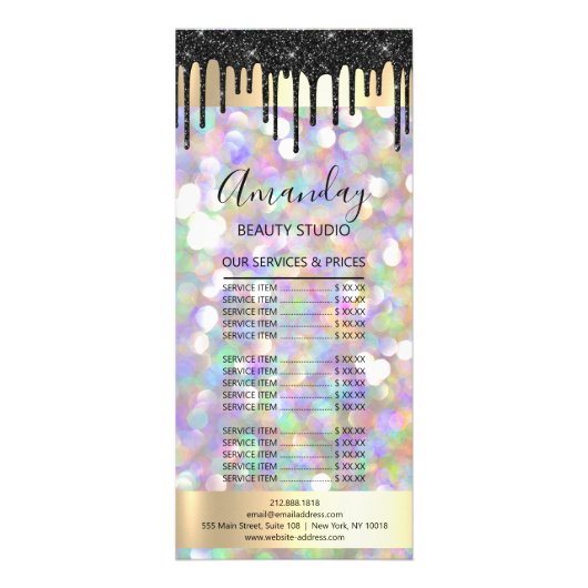 Prijslijst HairMakeup Nail Drip Holographic Reclamekaart (Voorkant)