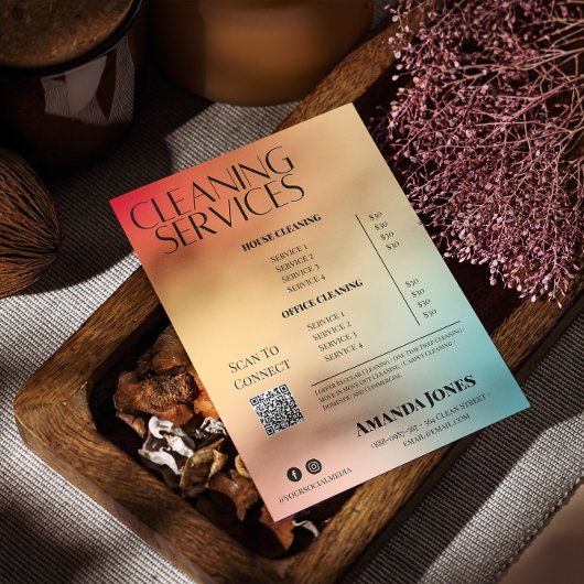 Prijslijst Holografische Gradiënt Schoonmaakdienst Flyer