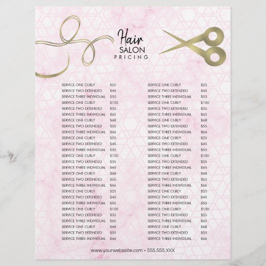 Prijslijst kapsalon marmer roze goud flyer (Voorkant)