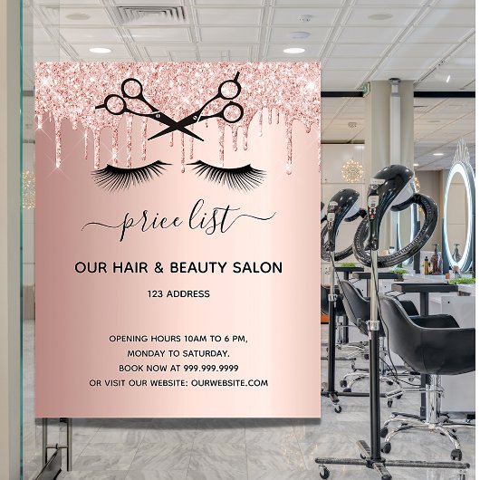 Prijslijst kapsalon roze goud glitters flyer
