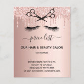 Prijslijst kapsalon roze goud glitters flyer (Voorkant)