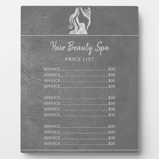 Prijslijst kapsalon zilver-grijze leerlook fotoplaat (Voorkant)