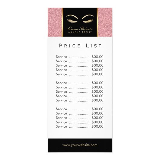 Prijslijst | Lash & Brow Makeup Artist Roos Gold Reclamekaart (Achterkant)