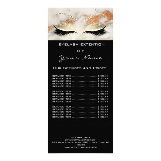 Prijslijst Lashes Copper Makeup Marble Black Coral Reclamekaart (Voorkant)