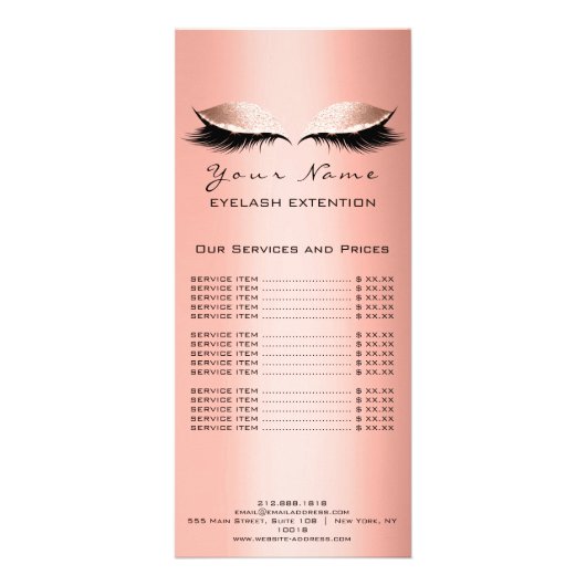 Prijslijst Lashes Extension Makeup Artist Coral Reclamekaart (Achterkant)