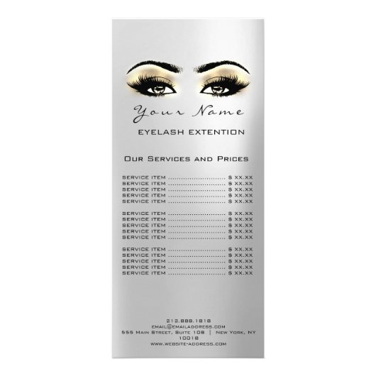 Prijslijst - Lashes Extension Makeup Artist Esthet Reclamekaart (Voorkant)