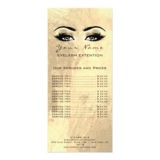Prijslijst Lashes Extension Makeup Artist Gold Lux Reclamekaart (Achterkant)