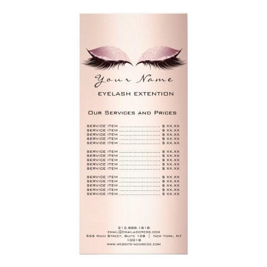 Prijslijst Lashes Extension Makeup Artist Pink Lux Reclamekaart (Voorkant)