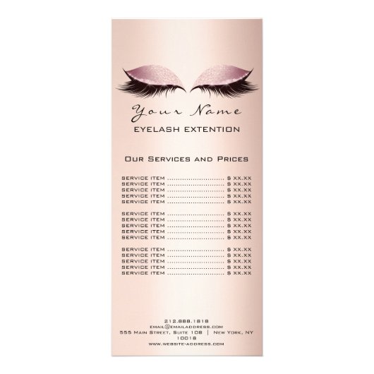 Prijslijst Lashes Extension Makeup Artist Pink Lux Reclamekaart (Achterkant)