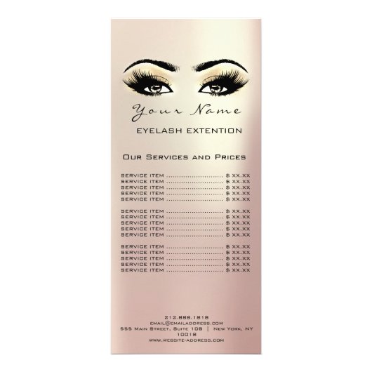 Prijslijst Lashes Extension Makeup Champaigne Reclamekaart (Voorkant)