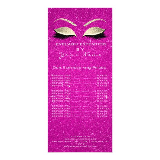 Prijslijst Lashes Extension Makeup Hot Pink Gold Reclamekaart (Voorkant)
