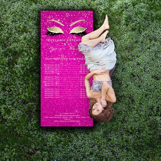 Prijslijst Lashes Extension Makeup Pink Hot Gold Reclamekaart
