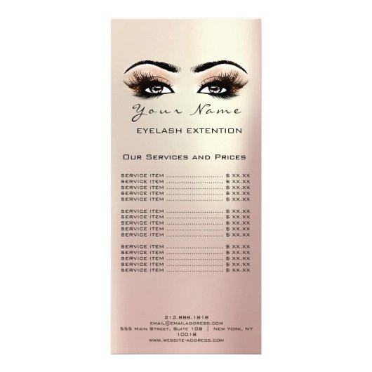 Prijslijst Lashes Extension Makeup Roos Gold Coral Reclamekaart (Voorkant)