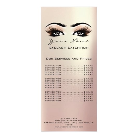 Prijslijst Lashes Extension Makeup Roos Gold Coral Reclamekaart (Achterkant)