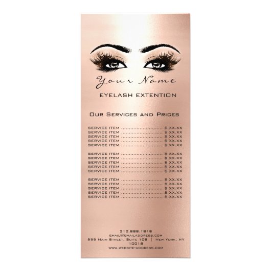 Prijslijst Lashes Extension Makeup Roos Gold Coral Reclamekaart (Voorkant)