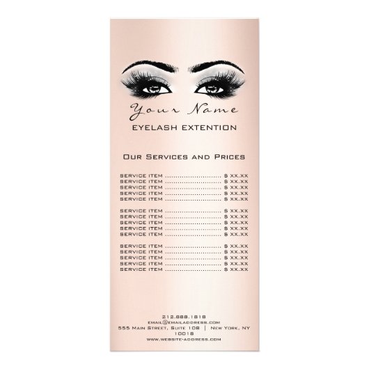 Prijslijst Lashes Extension Makeup Roos Gold Grey Reclamekaart (Achterkant)