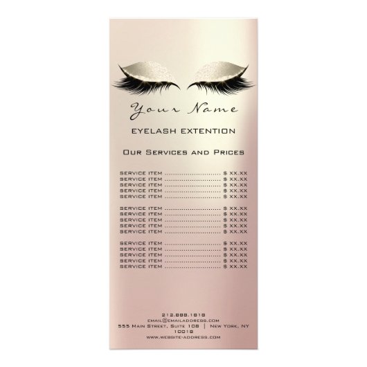 Prijslijst Lashes Extension Makeup Roos Gold Ivory Reclamekaart (Voorkant)