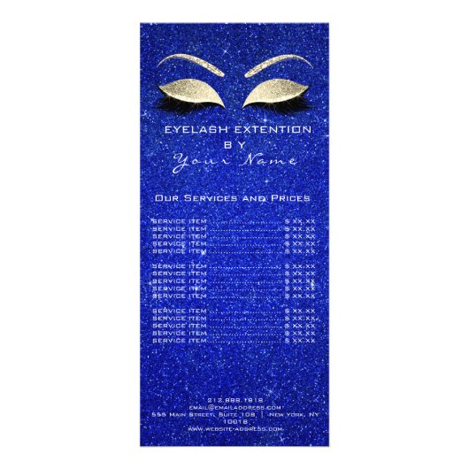 Prijslijst Lashes Make-up SPA Beauty Blue Gold Reclamekaart (Voorkant)