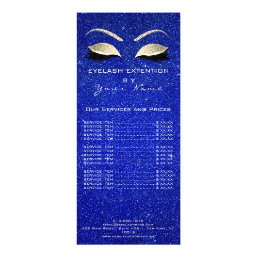 Prijslijst Lashes Make-up SPA Beauty Blue Gold Reclamekaart (Achterkant)