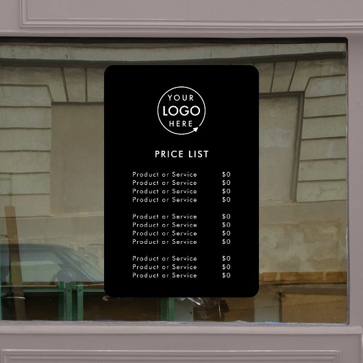 Prijslijst Logo | Zwart Zakelijk Modern Minimalist Raamsticker