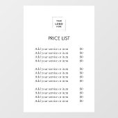 Prijslijst Logo's | Zakelijk Modern Minimalistisch Raamsticker (Vel)