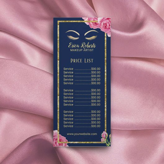 Prijslijst | Makeup Artiest  Floral Navy Reclamekaart