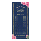 Prijslijst | Makeup Artiest  Floral Navy Reclamekaart (Voorkant)