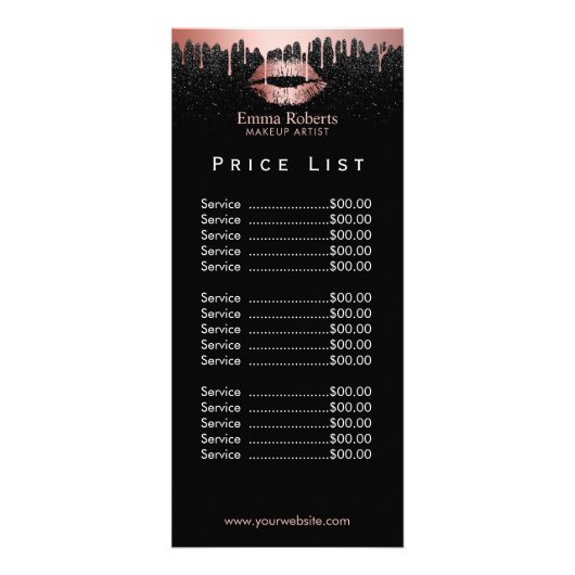 Prijslijst | Makeup artistiek Roos Gold Glitter Li Reclamekaart (Achterkant)