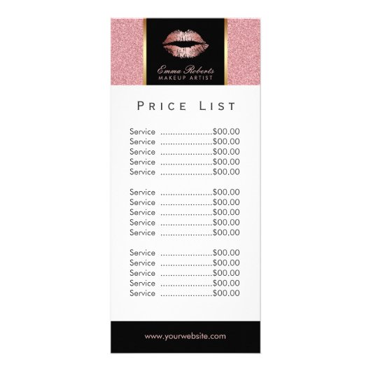 Prijslijst | Makeup artistiek Roos Gold Glitter Li Reclamekaart (Achterkant)