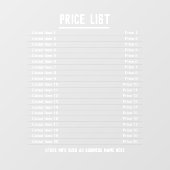 Prijslijst. Maximaal 20 objecten en prijzen op een Raamsticker (Vel)
