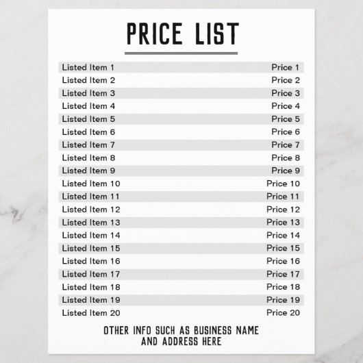 Prijslijst. Maximaal 20 objecten en prijzen. Singl Flyer (Voorkant)