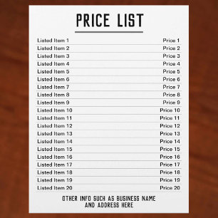 Prijslijst. Maximaal 20 objecten en prijzen. Singl Flyer