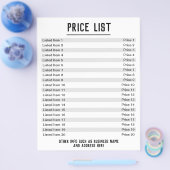 Prijslijst. Maximaal 20 objecten en prijzen. Singl Flyer (Enkel)