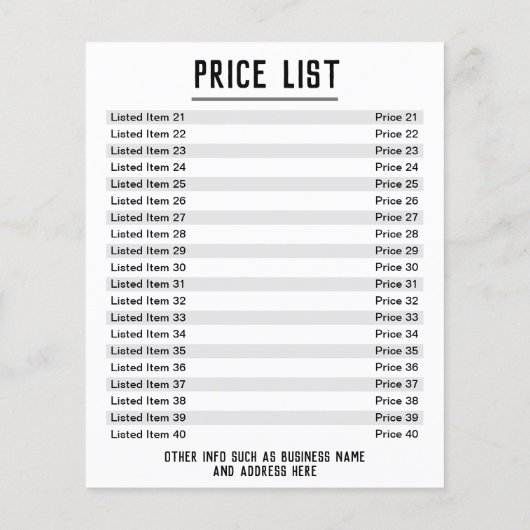 Prijslijst. Maximaal 40 objecten en prijzen. Dubbe Flyer (Achterkant)