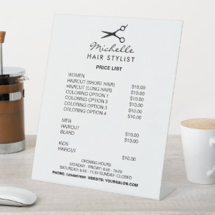 Prijslijst menu kapsalon herenkapper reclamebord met voetstuk
