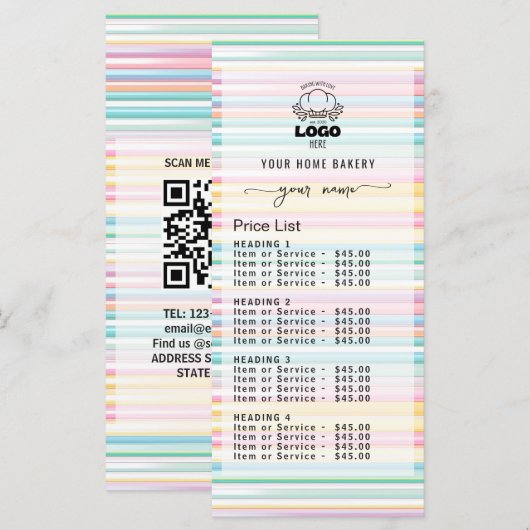 Prijslijst Menu Pastel Strepen Bakkerij logo (Voorkant / Achterkant)