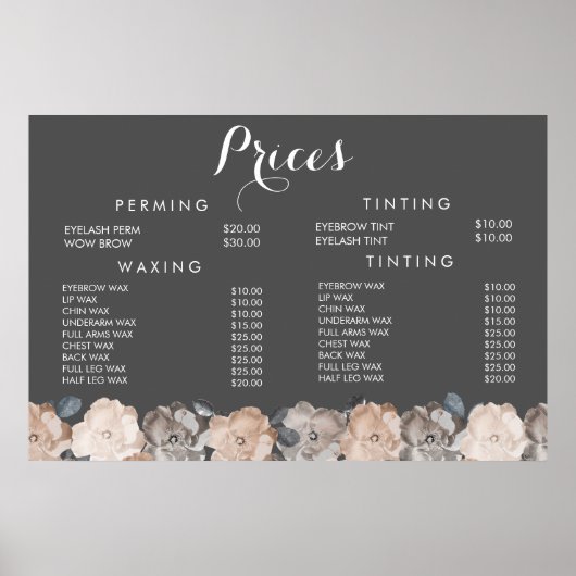 Prijslijst Menu Schoonheidssalon Kapper Haarstylis Poster (Voorkant)