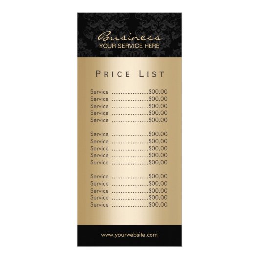Prijslijst met elegante zwarte en gouden schoonhei reclamekaart (Voorkant)