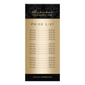 Prijslijst met elegante zwarte en gouden schoonhei reclamekaart (Achterkant)