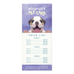 Prijslijst met lage poly Dog Pet Care Grooming Reclamekaart