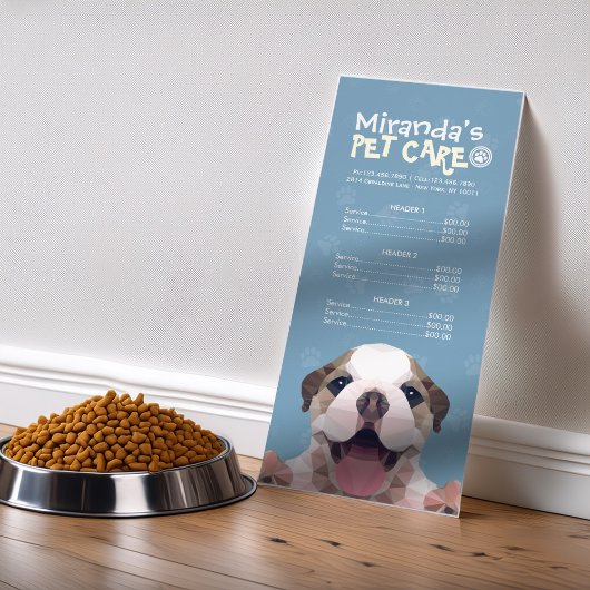 Prijslijst met lage poly Dog Pet Care Grooming Reclamekaart