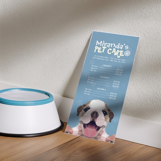 Prijslijst met lage poly Dog Pet Care Grooming Reclamekaart
