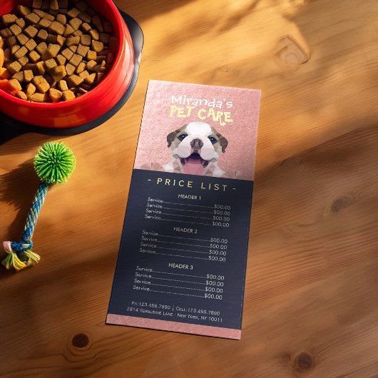 Prijslijst met lage poly Dog Pet Care Grooming Reclamekaart